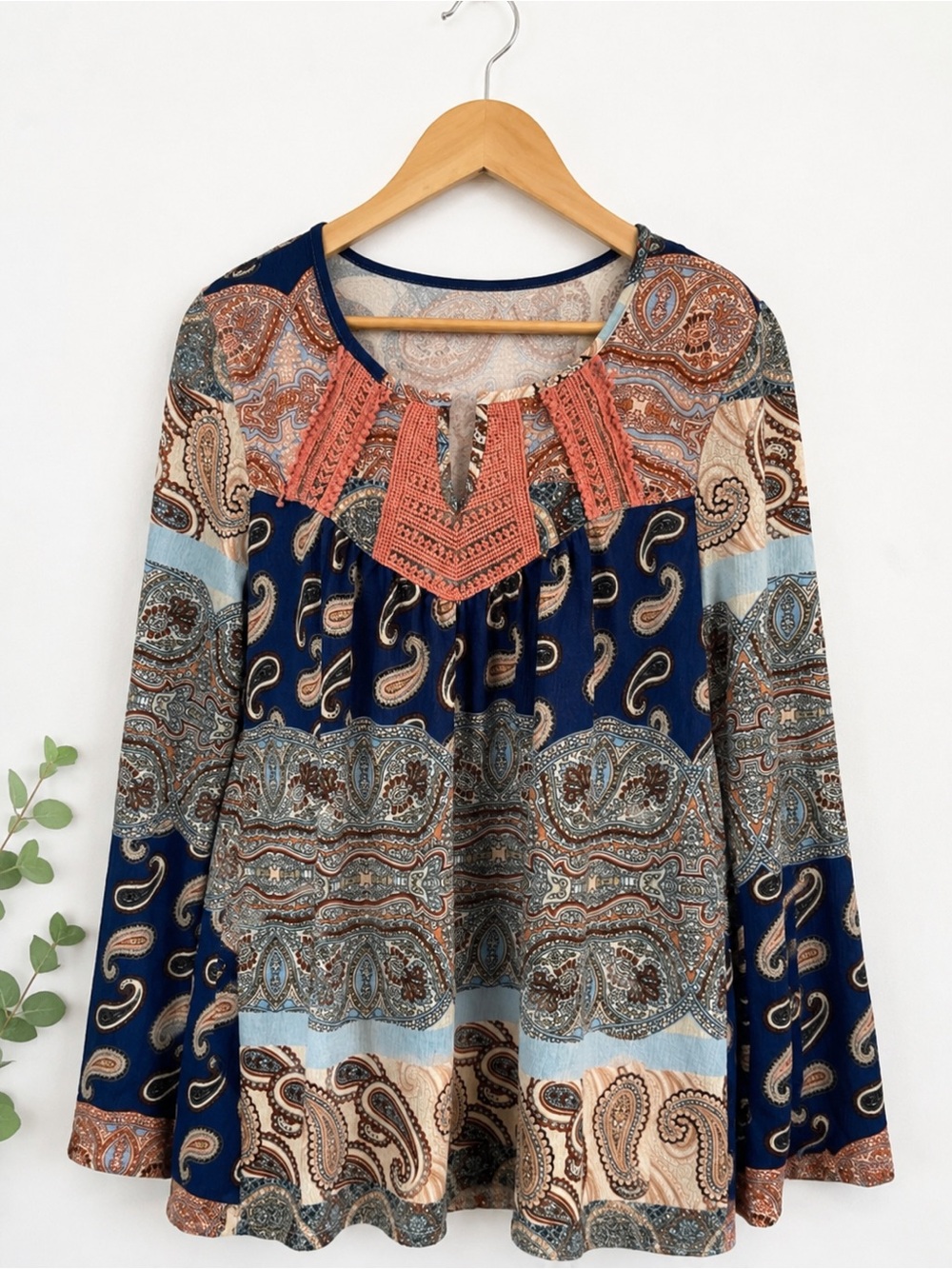 Unity World Woman’s Vibrant Paisley Print Boho-style Blouse Size L - Picture 2 of 9